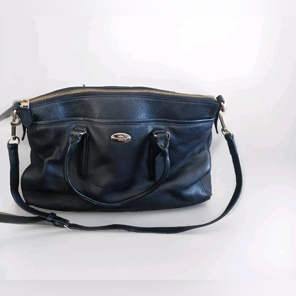 Coach Black Pebbled Leather double strap Satchel Handbag Purse Black - Picture 1 of 10